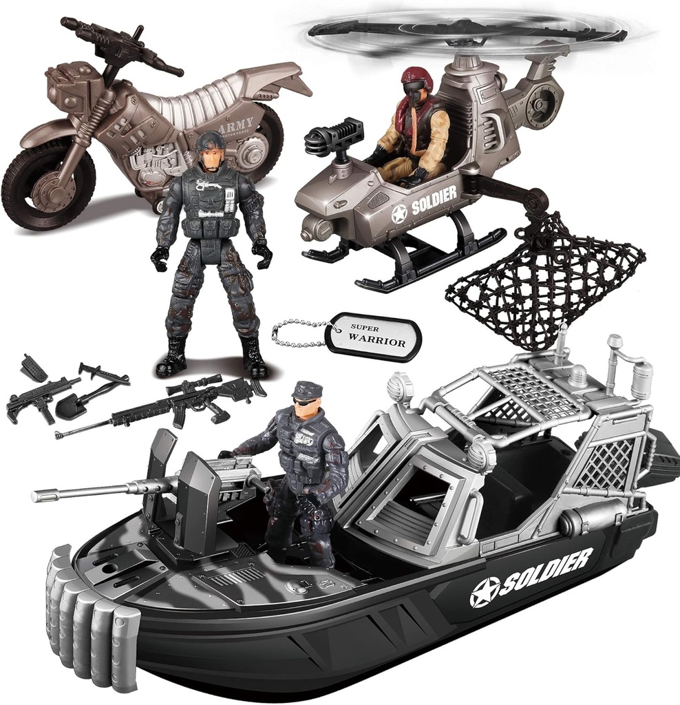 9 Pcs Combat Boat and Military Vehicle Toys Set